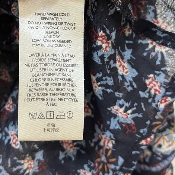 Free People Jenna Floral Peasant Flowy Button Up Top Size L Navy Boho Hippie - Picture 9 of 9